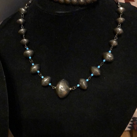 Beautiful Bicone Sterling silver bead with Kingman turquoise spacer beads. - Picture 1 of 3